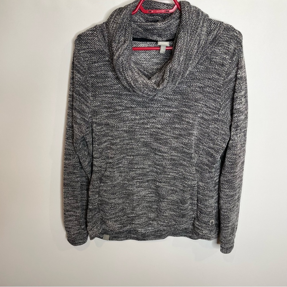 BENCH Loose Cowl Neck Heathered Grey Athletic Pullover Sweater with Pockets